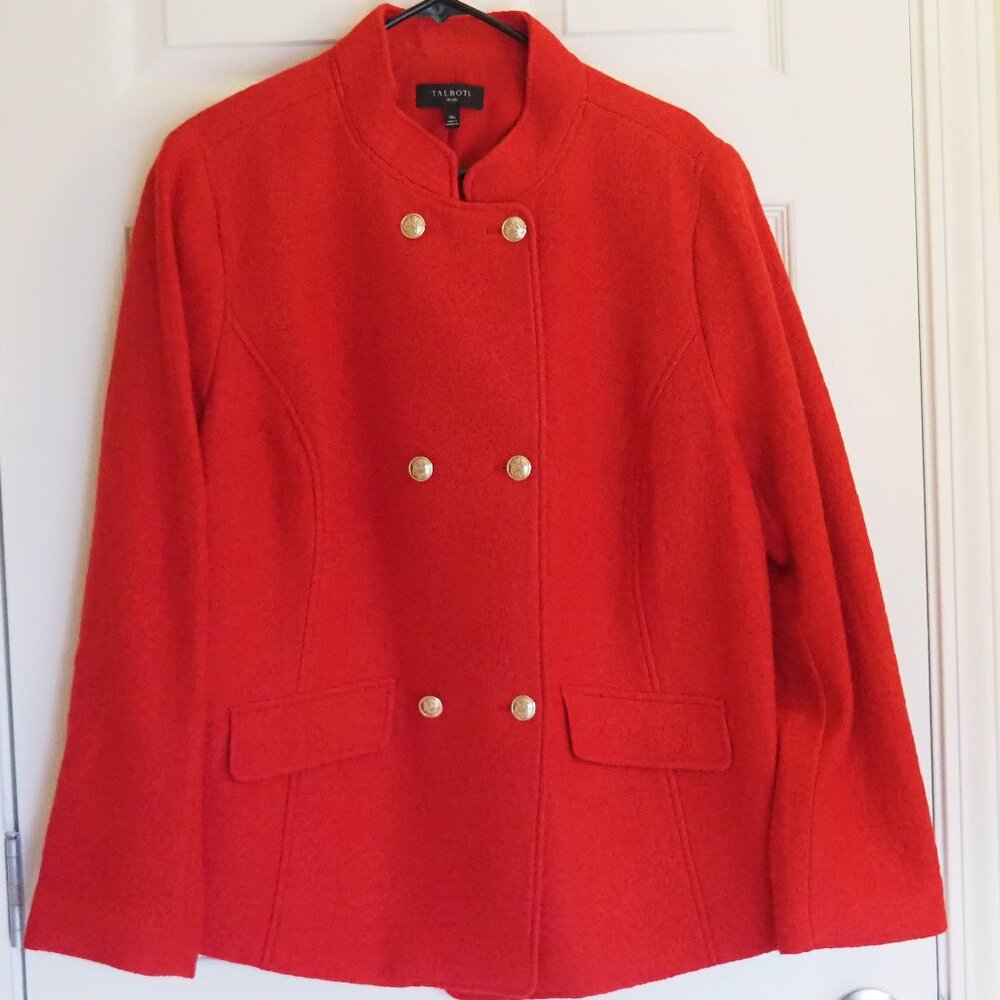 Talbots Double Breasted Boiled Wool Blend Jacket RED size 18W